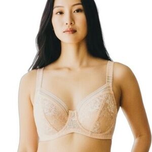 NEW Fantasie 32 D Fusion Lace‎ Plunge Bra Peach Floral Embroidered Underwire